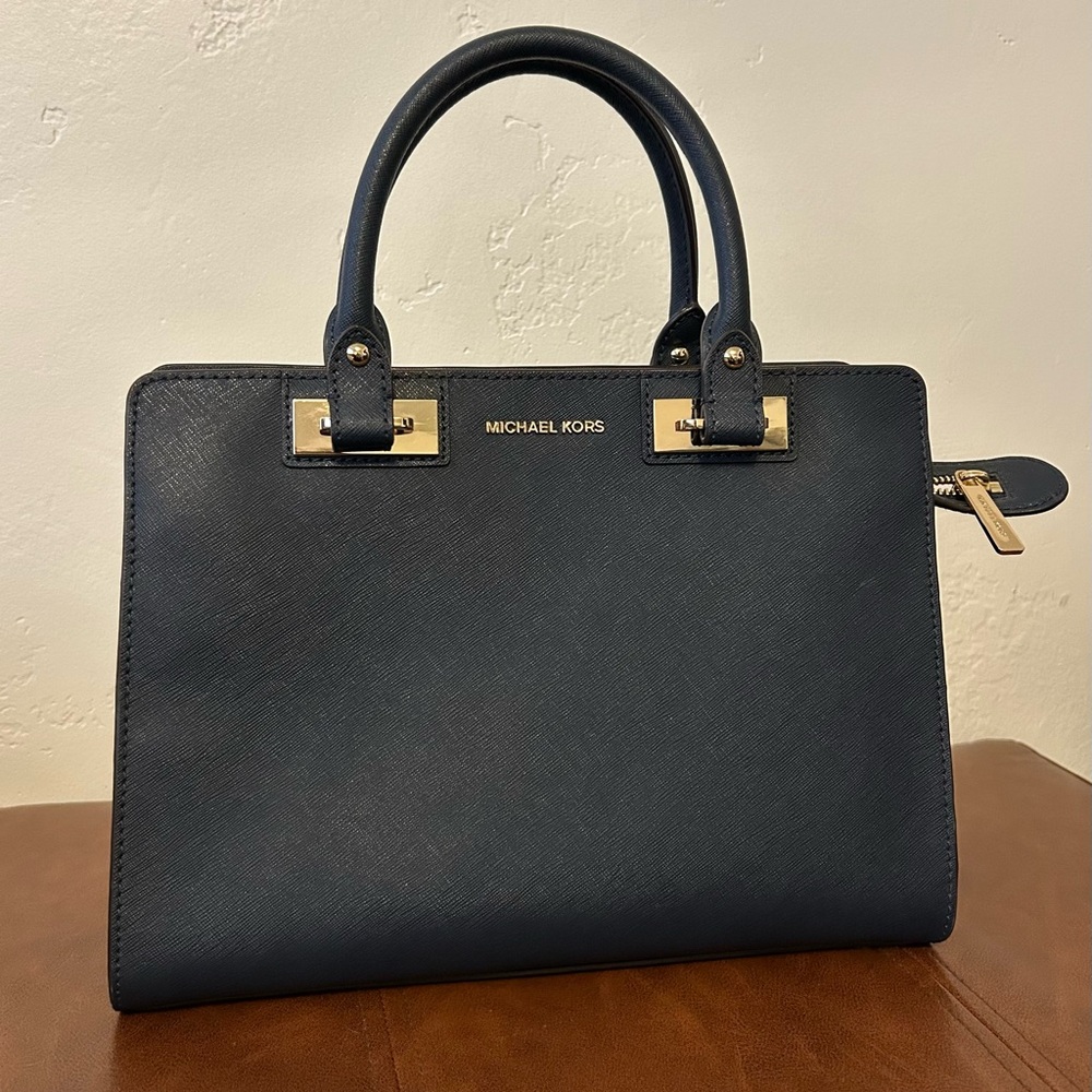 Michael Kors “Quinn” Handbag Navy Blue Leather